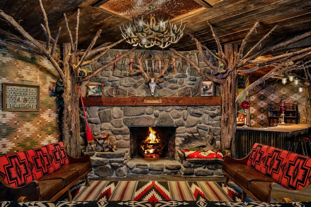 Big Indian lodge with stone fireplace